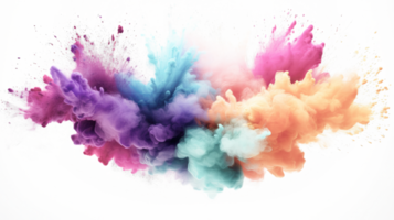 ai generiert farbig Pulver Explosion auf ein Weiß Hintergrund. abstrakt Nahansicht Staub auf Hintergrund. bunt explodieren. Farbe holi png