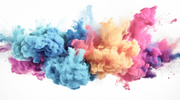 AI generated Colored powder explosion on a white background. Abstract closeup dust on backdrop. Colorful explode. Paint holi png