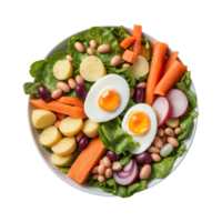 ai généré savoureux salade consiste de des œufs des haricots patates et carotte isolé sur transparent Contexte png