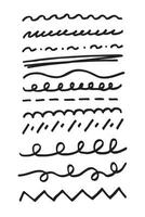 Set of wavy horizontal lines drawn by hand. Collection of marker strokes. Hand drawn doodle. vector