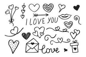 Set of Valentine's Day elements in Doodle style. vector