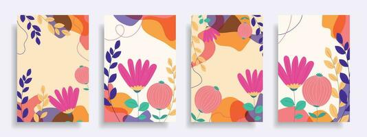 Set of abstract floral backgrounds. Covers with abstract flowers. vector