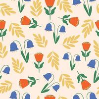 Seamless floral pattern with orange and blue creative flowers. vector