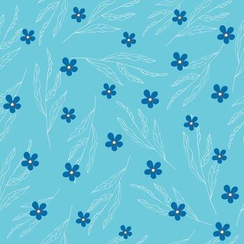 Seamless pattern with delicate twigs and flowers on a peach background. vector