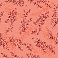 Seamless pattern with delicate twigs on a peach background. vector