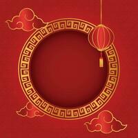 Traditional Chinese frame with lantern and clouds on red background for greeting new year vector