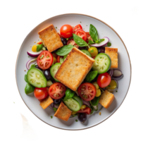 AI generated Tomato vegetable salad panzanella veggie croutons olive oil isolated on transparent background png