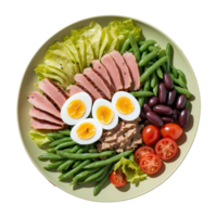 AI generated French salad nicoise with tuna eggs green beans tomatoes isolated on transparent background png