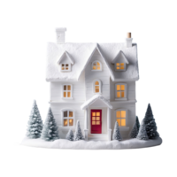 AI generated Winter themed festive white miniature house isolated on transparent background png