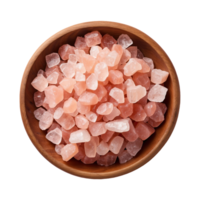 AI generated Crystalline himalayan pink salt in a wooden bowl isolated on transparent background png