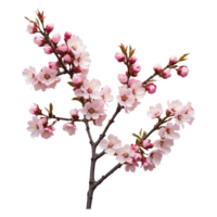 AI generated Cherry tree branches with small clusters of pink flowers isolated on transparent background png