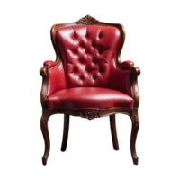 ai généré ancien rouge cuir chaise décoratif meubles isolé sur transparent Contexte png