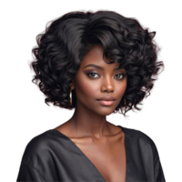 AI generated Waviness of natural black hair styled isolated on transparent background png