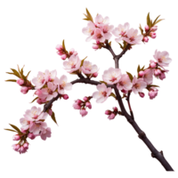 AI generated Cherry tree branches with small clusters of pink flowers isolated on transparent background png