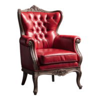 AI generated Vintage red leather chair decorative furniture isolated on transparent background png