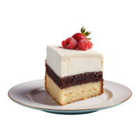 AI generated piece of cake sitting on top of a plate isolated on transparent background png