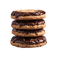 AI generated chocolate glazed stack of oat biscuits isolated on transparent background png