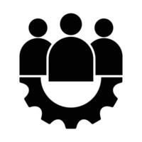 grupo de personas y engranaje rueda dentada línea icono diseño. trabajo en equipo, equipo administración firmar y símbolo. vector