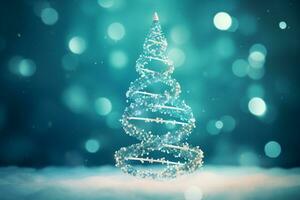 AI generated Blue Christmas tree made up with DNA structure health concept bokeh blurred background copy space photo