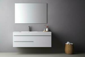 ai generado 3d prestados baño lavabo con moderno gabinete foto