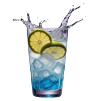 AI generated beverage poured over ice isolated on transparent background png