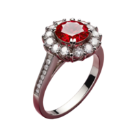 AI generated Diamond ring with a bright red gem isolated on transparent background png