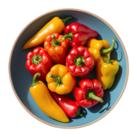 AI generated bowl with ripe peppers grouped together isolated on transparent background png