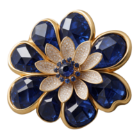 AI generated sapphire colored floral brooch has waffle glass inserts isolated on transparent background png