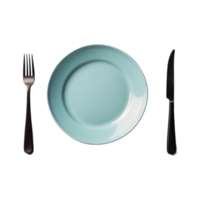 AI generated plate with a fork and knife isolated on transparent background png