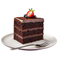 AI generated slice of chocolate cake on a plate isolated on transparent background png