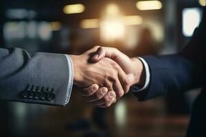 AI generated Businessmen making handshake with partner, greeting, dealing, merger and acquisition, business joint venture concept, for business photo