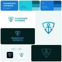 Investment company gradient line business logo. Anchor inside shield icon. Brand name. Ethical business principles. Design element. Visual identity. Suitable for website vector