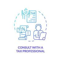 Consult with tax professional blue gradient concept icon. Financial advisory. How to apply for tax credits. Round shape line illustration. Abstract idea. Graphic design. Easy to use in blog post vector