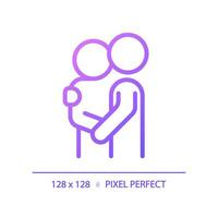 2D pixel perfect gradient caretaking icon, isolated vector, thin line purple illustration representing psychology. vector