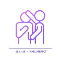 2D pixel perfect gradient empathy icon, isolated vector, thin line purple illustration representing psychology. vector