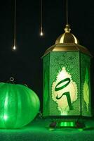 ai generado eid Mubarak y eid Alabama adha Arábica islámico antecedentes y bandera diseño. Pro foto
