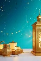 AI generated Eid Mubarak and Eid al adha Arabic Islamic background and banner Design. Pro Photo