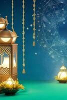 AI generated Eid Mubarak and Eid al adha Arabic Islamic background and banner Design. Pro Photo