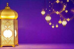 AI generated Celebration of islamic eid mubarak and eid al adha lantern background and banner Design. Pro Photo