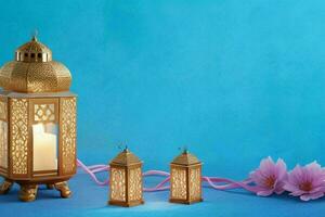 AI generated Celebration of islamic eid mubarak and eid al adha lantern background and banner Design. Pro Photo