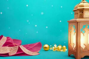 AI generated Celebration of islamic eid mubarak and eid al adha lantern background and banner Design. Pro Photo