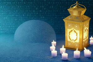 AI generated Celebration of islamic eid mubarak and eid al adha lantern background and banner Design. Pro Photo