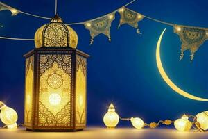 AI generated Celebration of islamic eid mubarak and eid al adha lantern background and banner Design. Pro Photo