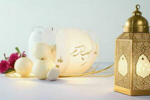 AI generated Celebration of islamic eid mubarak and eid al adha lantern background and banner Design. Pro Photo