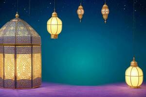 AI generated Celebration of islamic eid mubarak and eid al adha lantern background and banner Design. Pro Photo