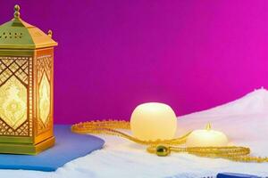 AI generated Celebration of islamic eid mubarak and eid al adha lantern background and banner Design. Pro Photo