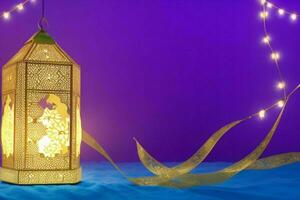 AI generated Celebration of islamic eid mubarak and eid al adha lantern background and banner Design. Pro Photo