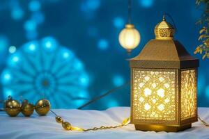 AI generated Celebration of islamic eid mubarak and eid al adha lantern background and banner Design. Pro Photo