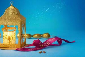 AI generated Celebration of islamic eid mubarak and eid al adha lantern background and banner Design. Pro Photo