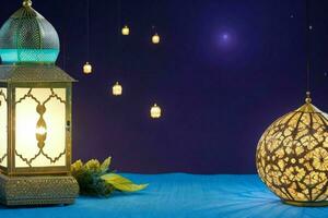 AI generated Celebration of islamic eid mubarak and eid al adha lantern background and banner Design. Pro Photo